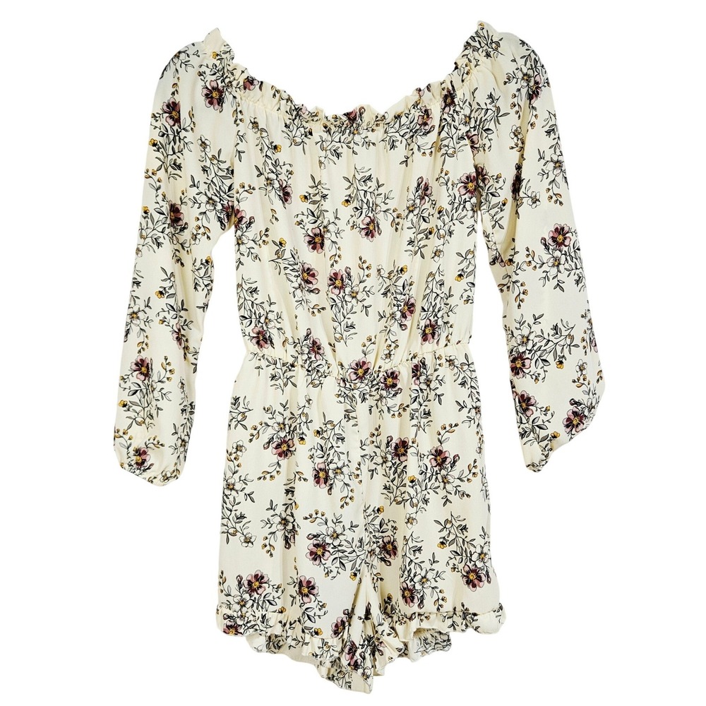 Cottagecore Cream Floral Off Shoulder Ruffle Romper S Fairycore Boho Festival